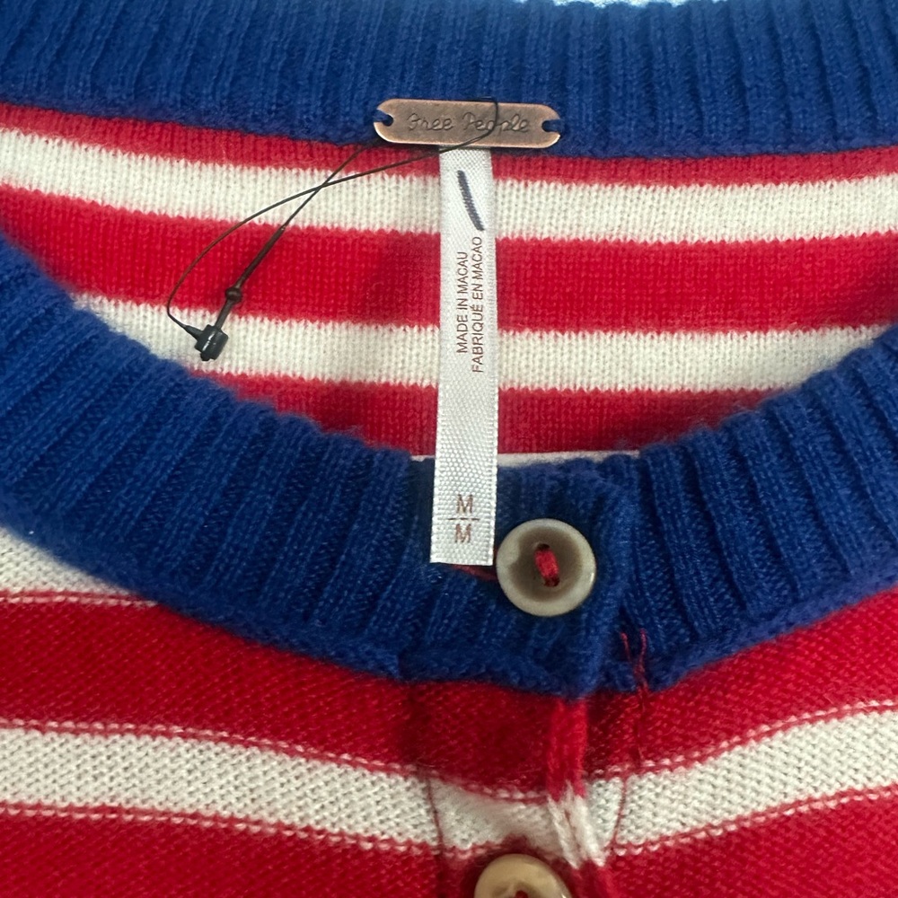 Free People Red and White Striped Cardigan NWOT - Picture 3 of 5